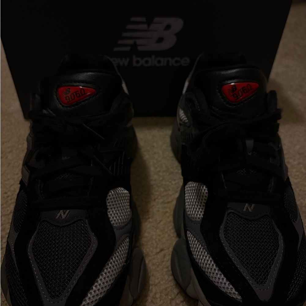 New Balance 9060 Black and Gray with Red Accents